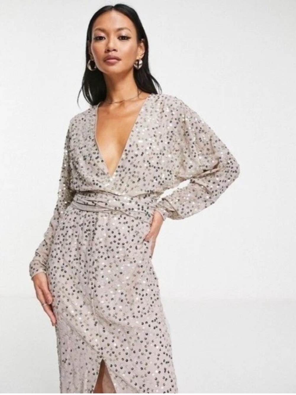 ASOS Sequin Long Sleeve Midi Dress